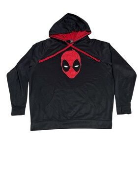 Marvel Men's XL Deadpool Long Sleeved Pull-over Hoodie Black Red Polyester